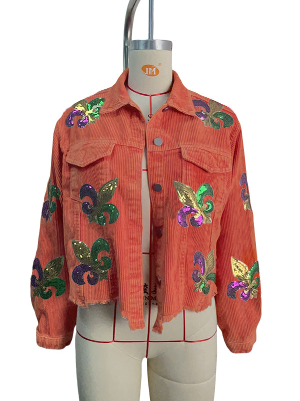 Women's Fashion Corduroy Sparkling Baseball Jacket