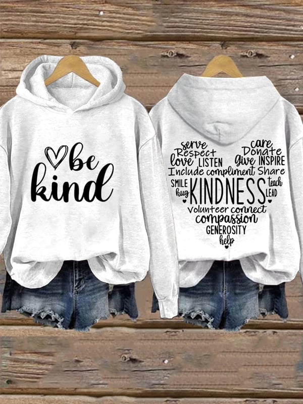 Women's Be Kind Print Casual Long Sleeve Hoodie