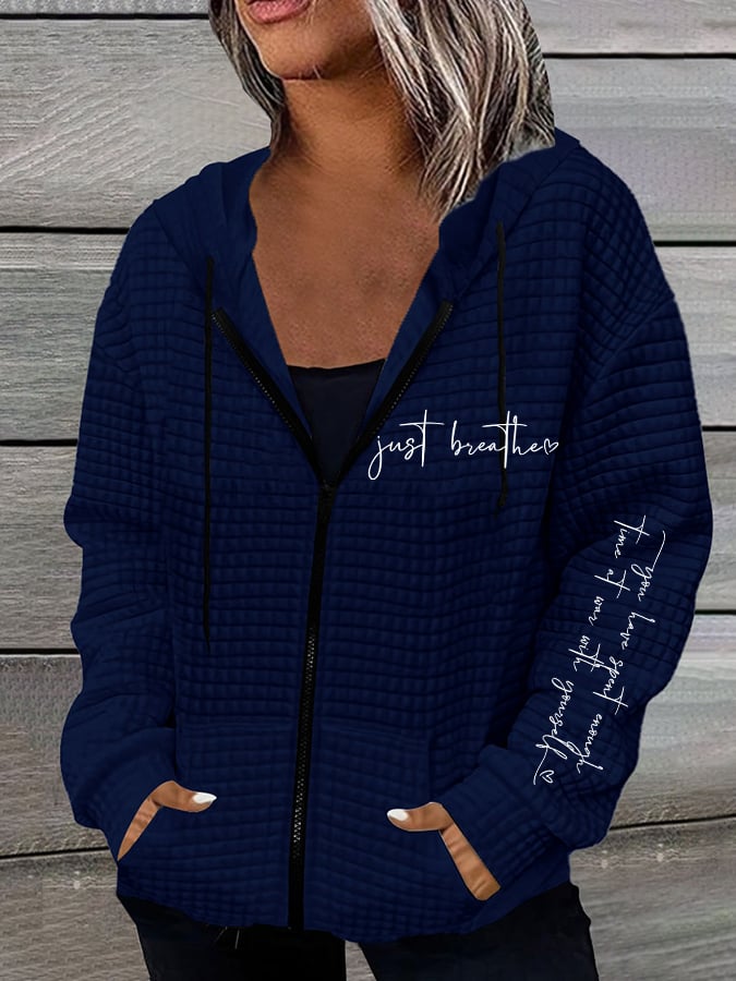 Women's Just Breathe Casual Waffle Hooded Jacket