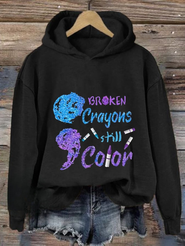 Women's Broken Crayons Still Have Color Print Casual Hooded