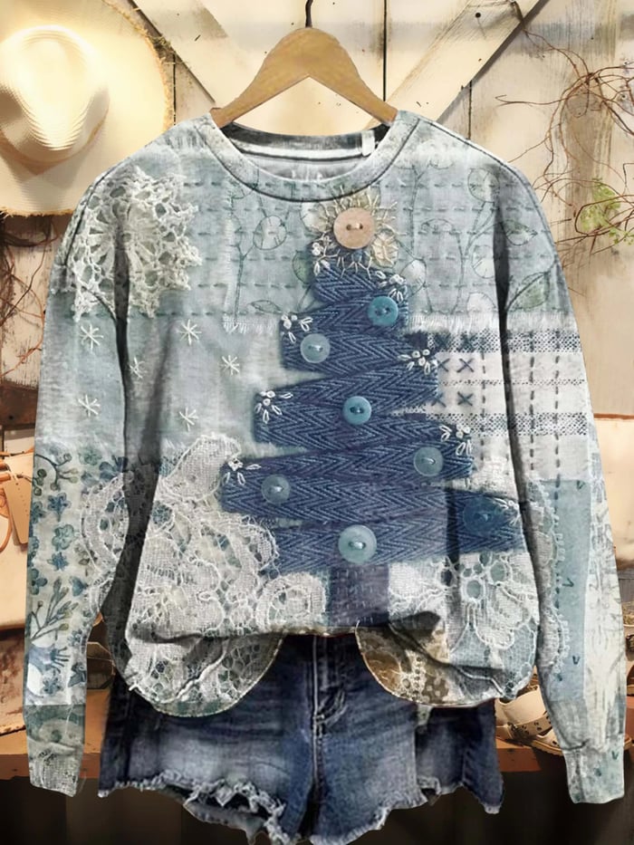 Women's Art Christmas Tree Print Casual Sweatshirt