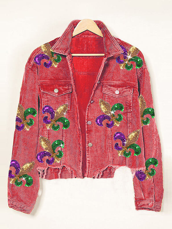 Women's Fashion Corduroy Sparkling Baseball Jacket