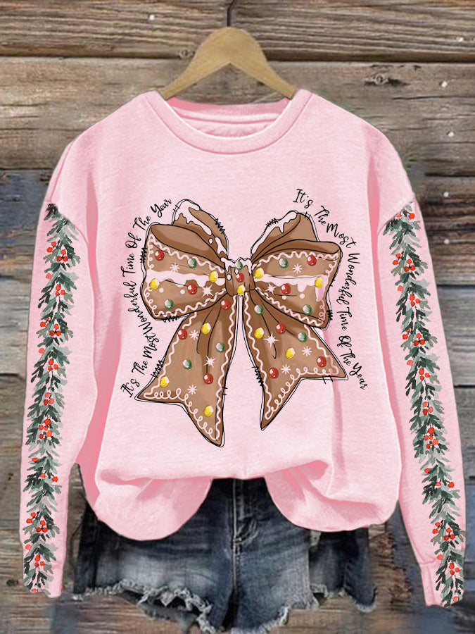 Women's Christmas Lovely Bow Print Sweatshirt