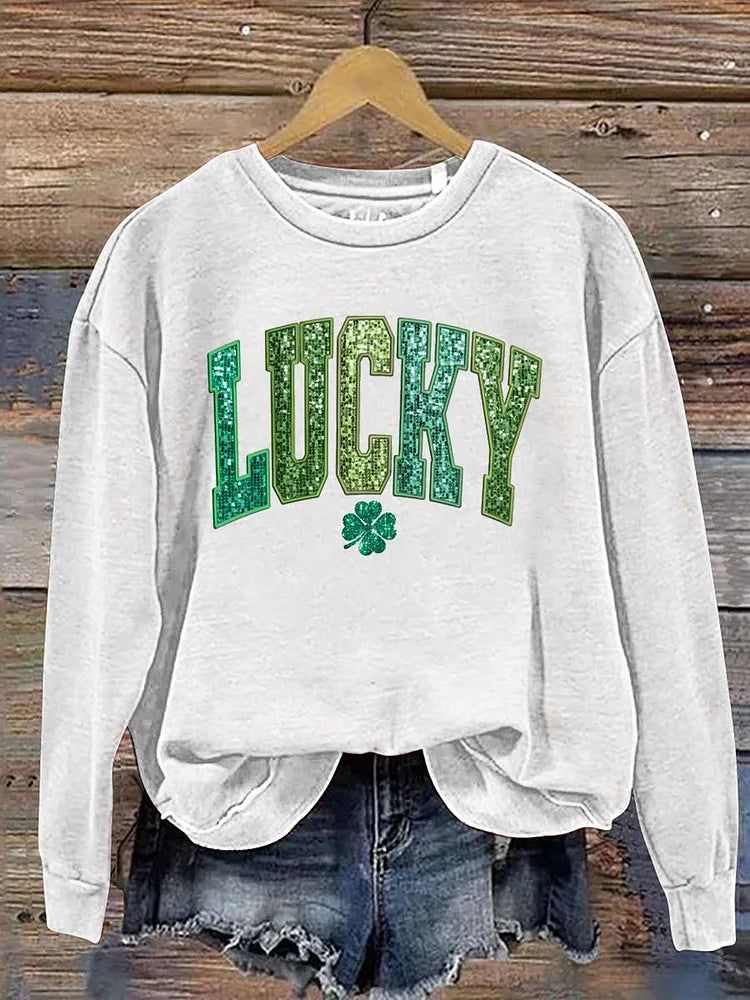 Women's Patrick's Day Lucky Pattern Long Sleeve Crew Neck Sweatshirt