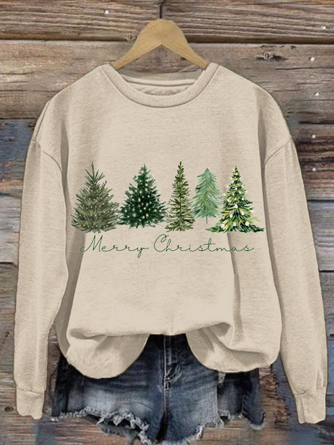 Women's Christmas Tree Printed Crew Neck Sweatshirt