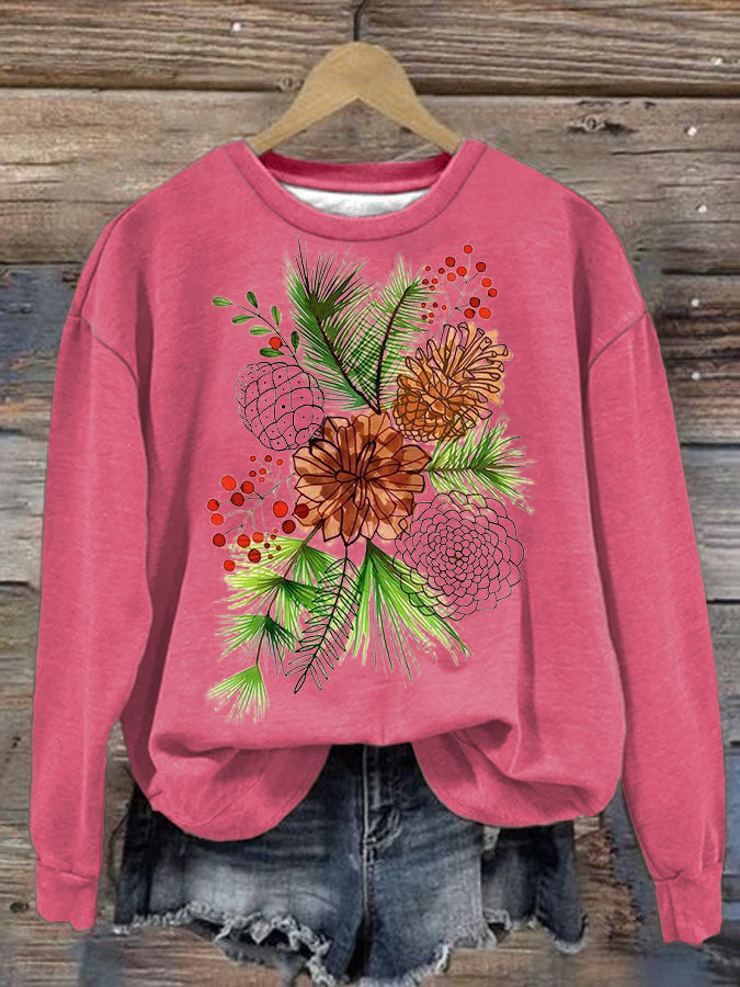 Women's Christmas Pine Nut Print Sweatshirt