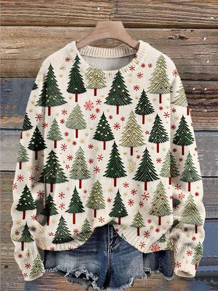 Christmas Gift Christmas Tree Art Print Knit Pullover Sweater