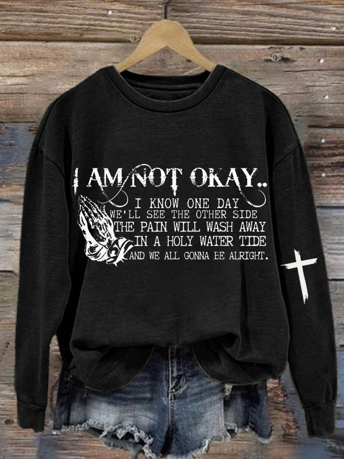 Lässiges Sweatshirt mit Aufdruck „I'm Not Okay“ für Damen