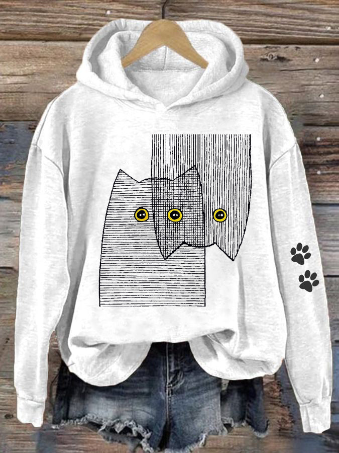 Women's Cat Print Long Sleeve Hoodie