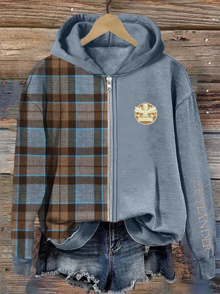 Historical Tv Show Embroidered Plaid Patchwork Full Zip Hoodie