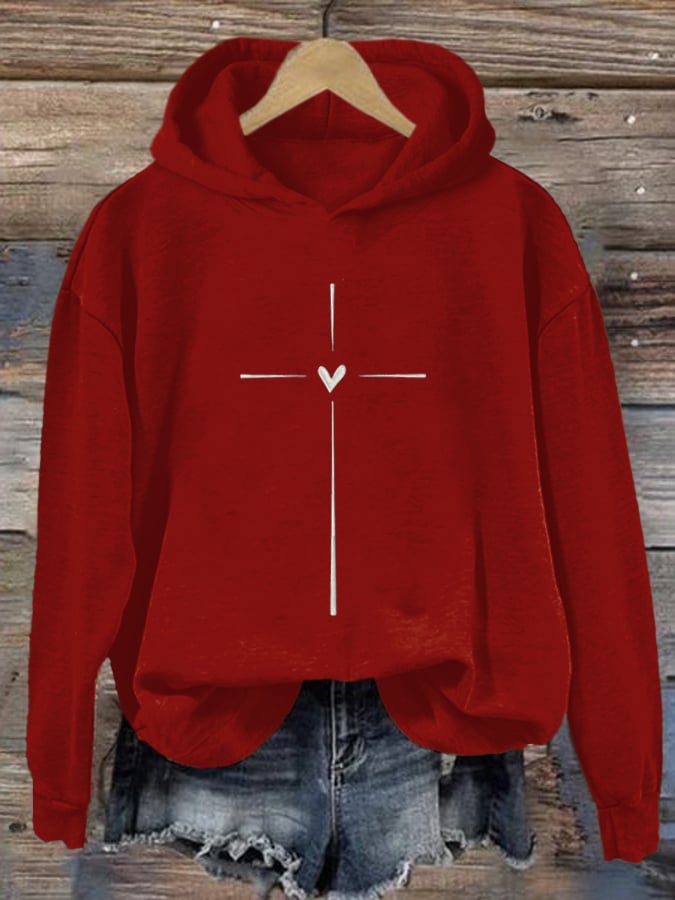 Women's Christian Cross Printed Long Sleeve Hoodie