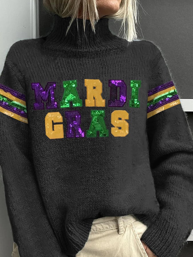 Retro Mardi Gras Print Sweater