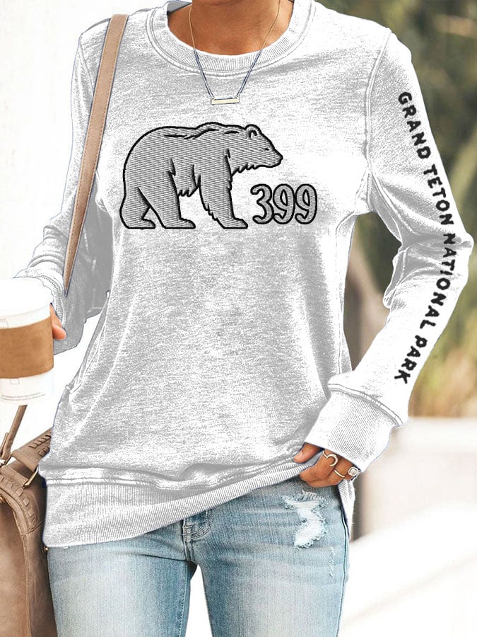 Women'S Retro Honoring Grizzly 399 Grand Teton National Park Printed Casual Sweatshirt