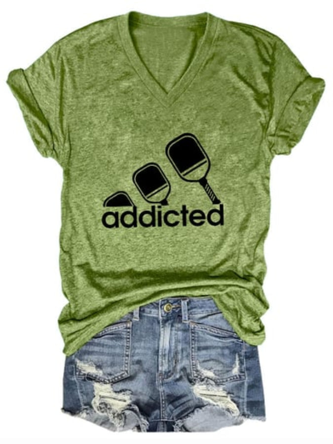 Women's Funny Pickleball "addicted" Printed T-shirt