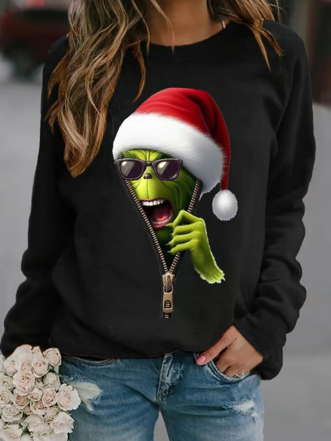 Rundhals-Sweatshirt mit Weihnachtsdruck für Damen