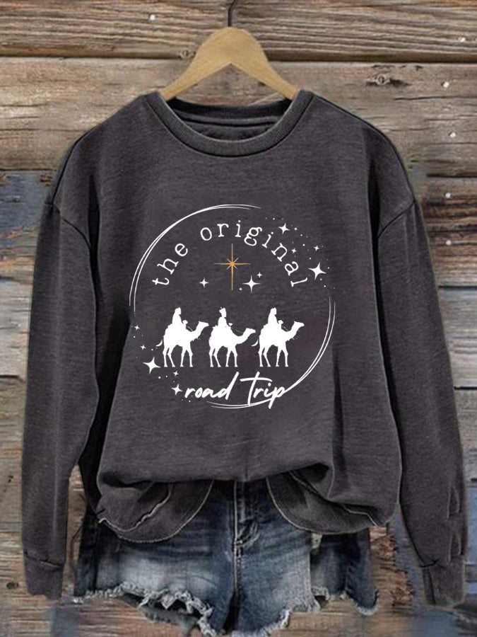 Women's Faith Religious Christmas The Original Road Trip Print Sweatshirt