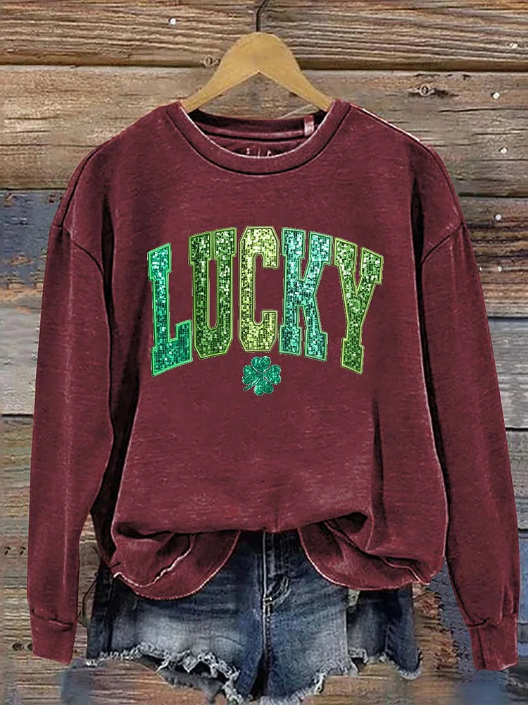 Women's Patrick's Day Lucky Pattern Long Sleeve Crew Neck Sweatshirt