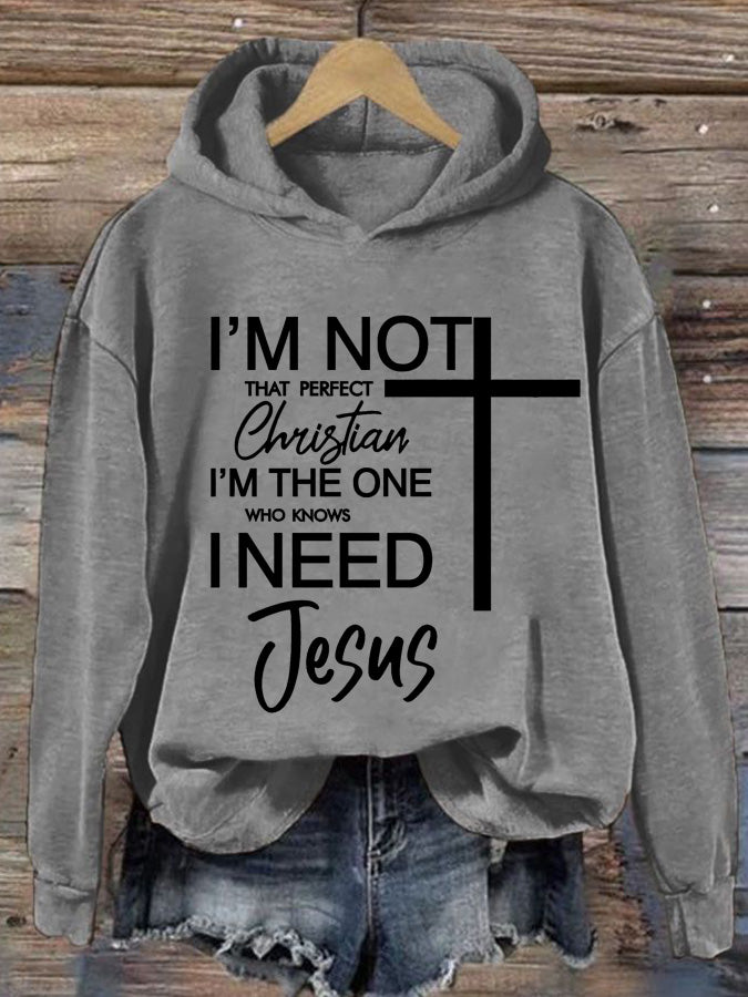 Women's I'm Not That Perfect Christian Printed Casual Hoodie