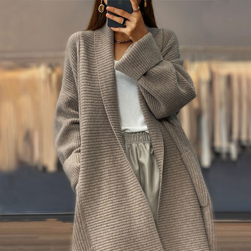 Women's Solid Color Jacquard Long Sleeve Cardigan