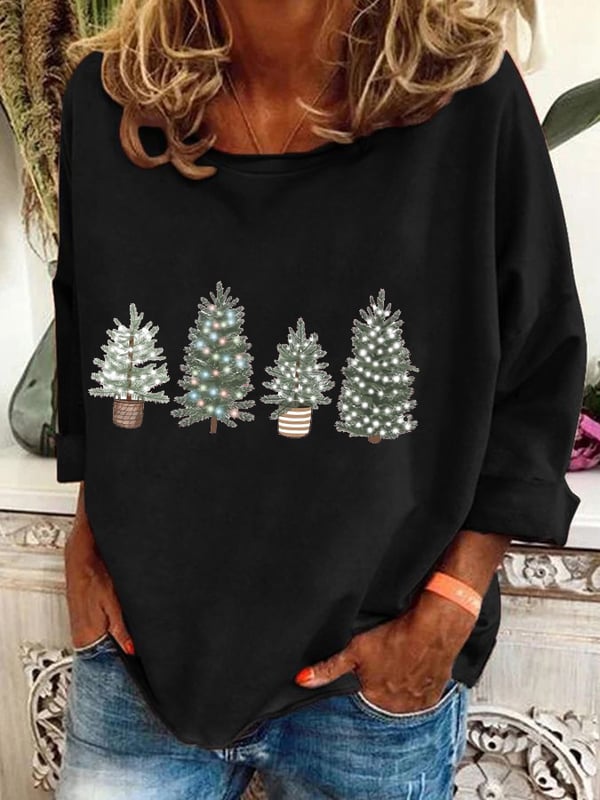 Women's Vintage Christmas Printed Long Sleeve V-Neck Top