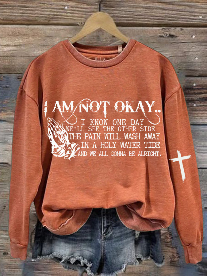 Lässiges Sweatshirt mit Aufdruck „I'm Not Okay“ für Damen