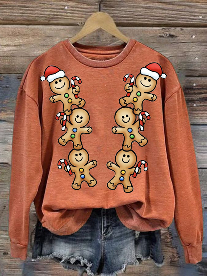 Women's Christmas Gingerbread Man Print Sweatshirt