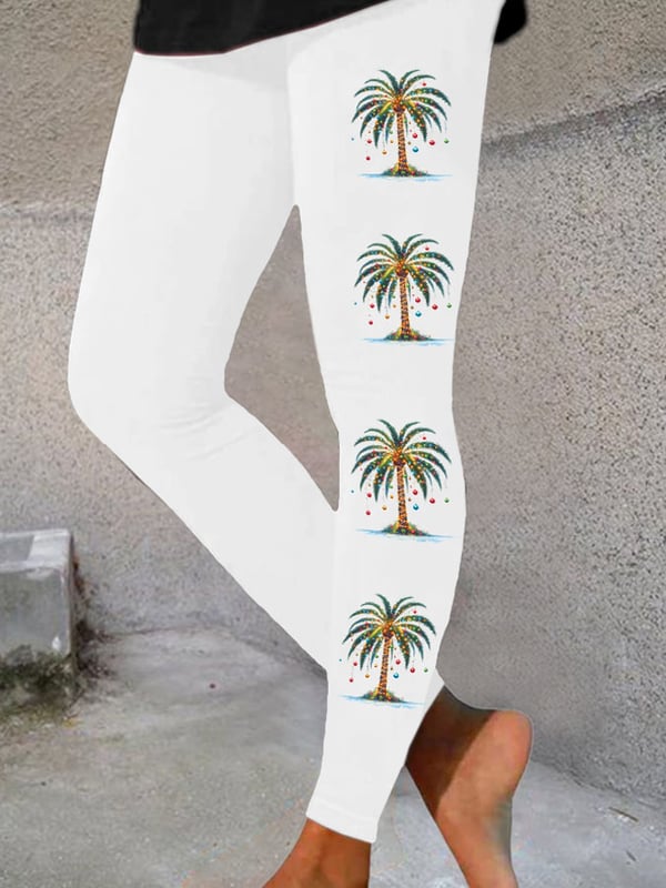 Women's Christmas Palm Tree Print Casual Leggings