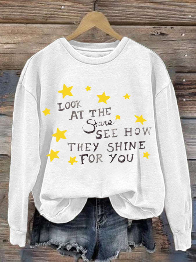 Women's Look At The Stars Look How They Shine For You Printed Casual Sweatshirt