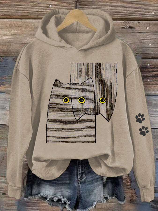 Women's Cat Print Long Sleeve Hoodie