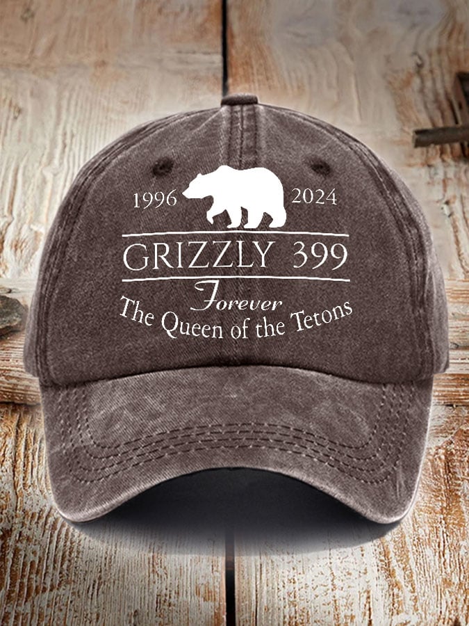 Retro Grizzly 399 Forever The Queen Of The Tetons 1996-2024 Print Baseball Cap