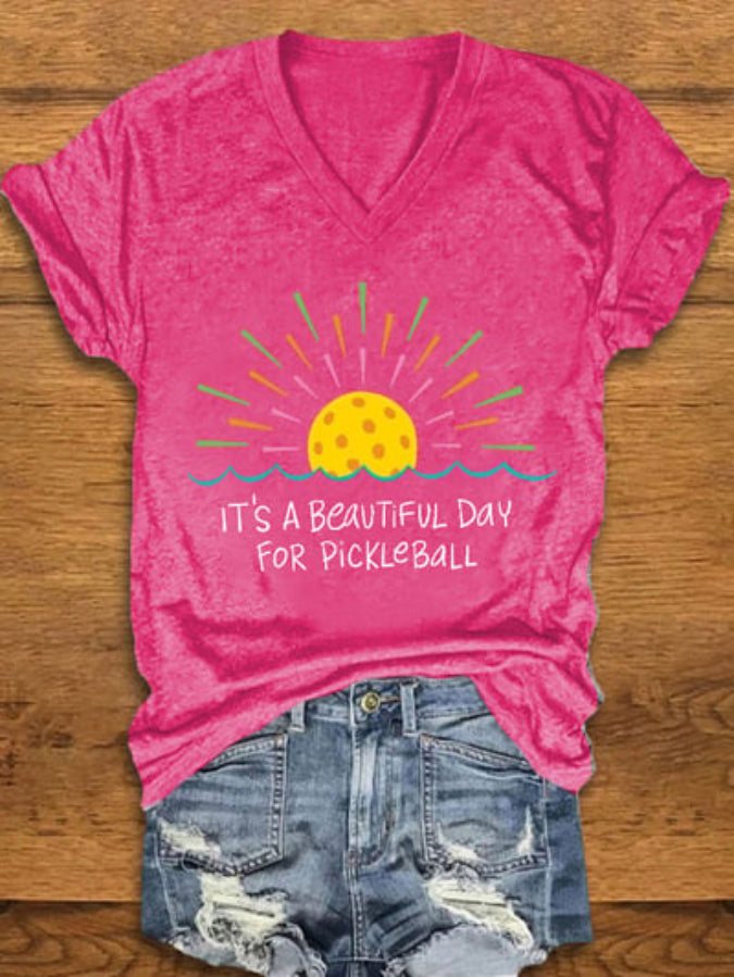 Women's Pickleball Lovers "It's a beautiful day for pickleball" Printed T-shirt