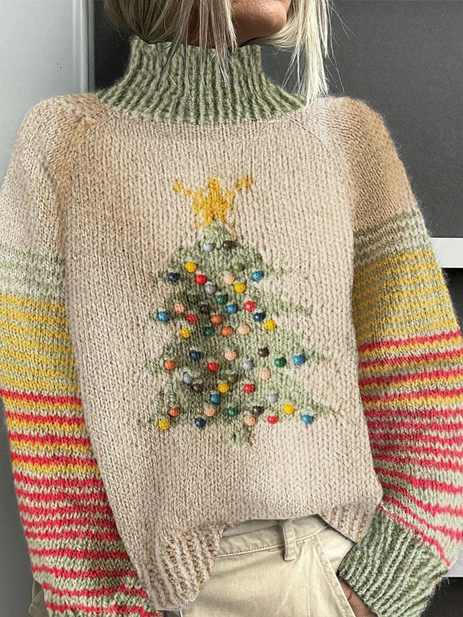 Lässiger Pullover für Damen mit Weihnachtsbaum-Aufdruck