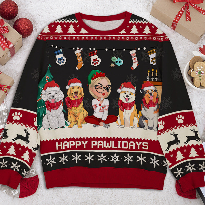 Strickpullover mit „Happy Pawlidays To You“-Print für Damen