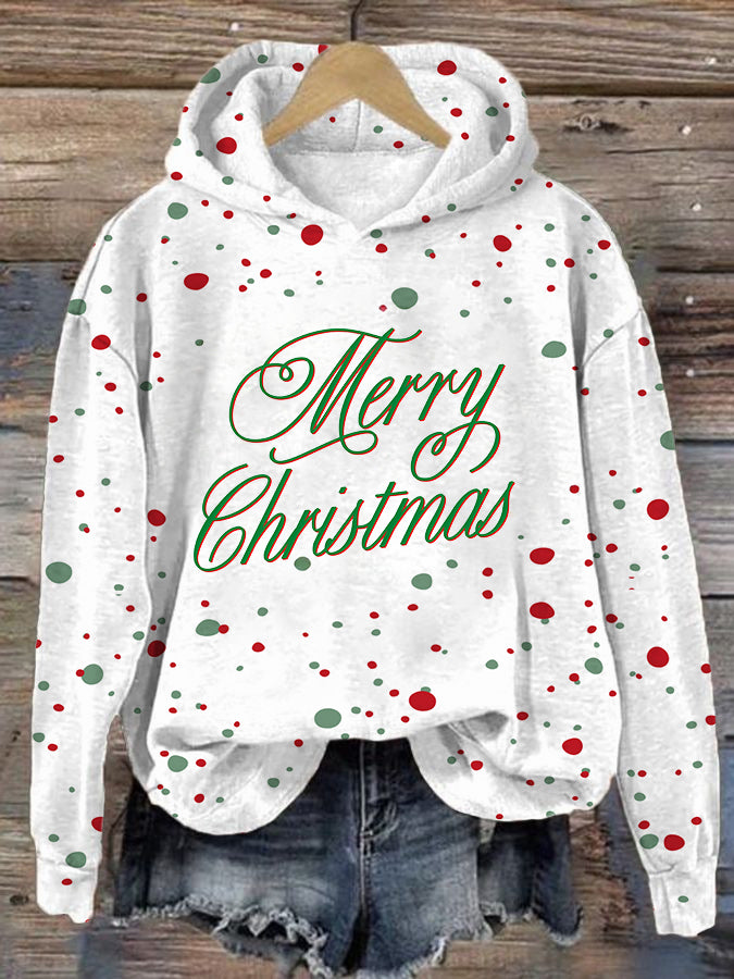 Women's Dot Christmas Print Hooded Sweatshirt