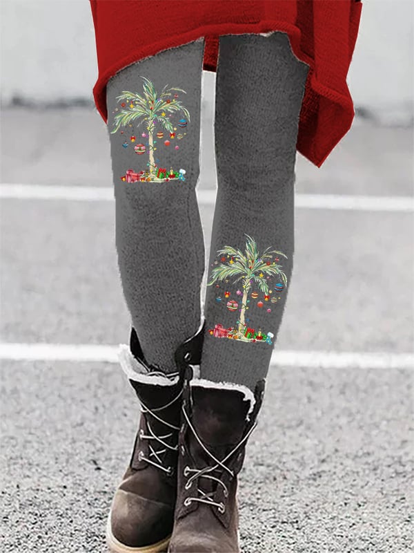 Women's Christmas Palm Tree Print Leggings