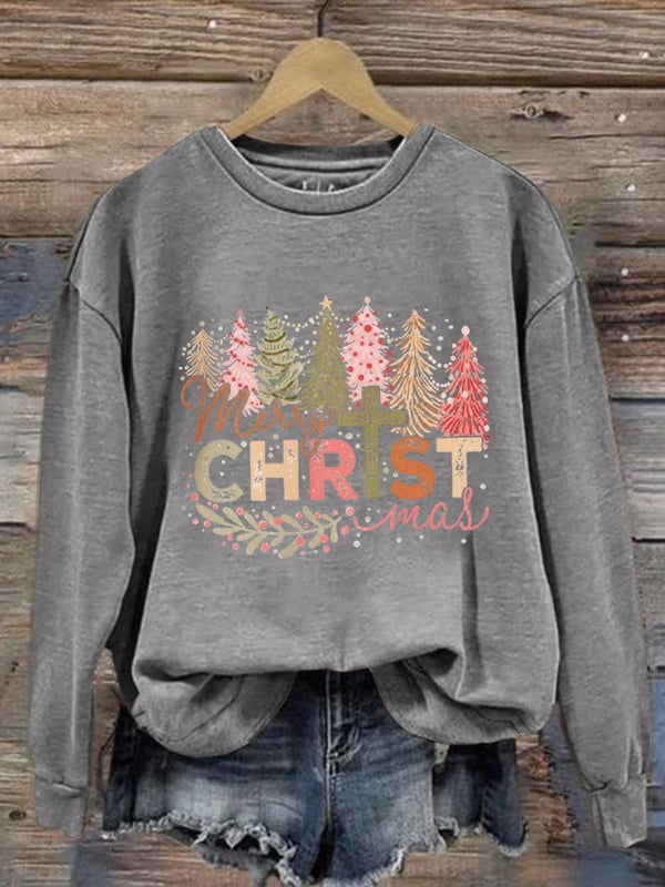 Women's Merry Christmas Printed Long Sleeve Crewneck Sweatshirt