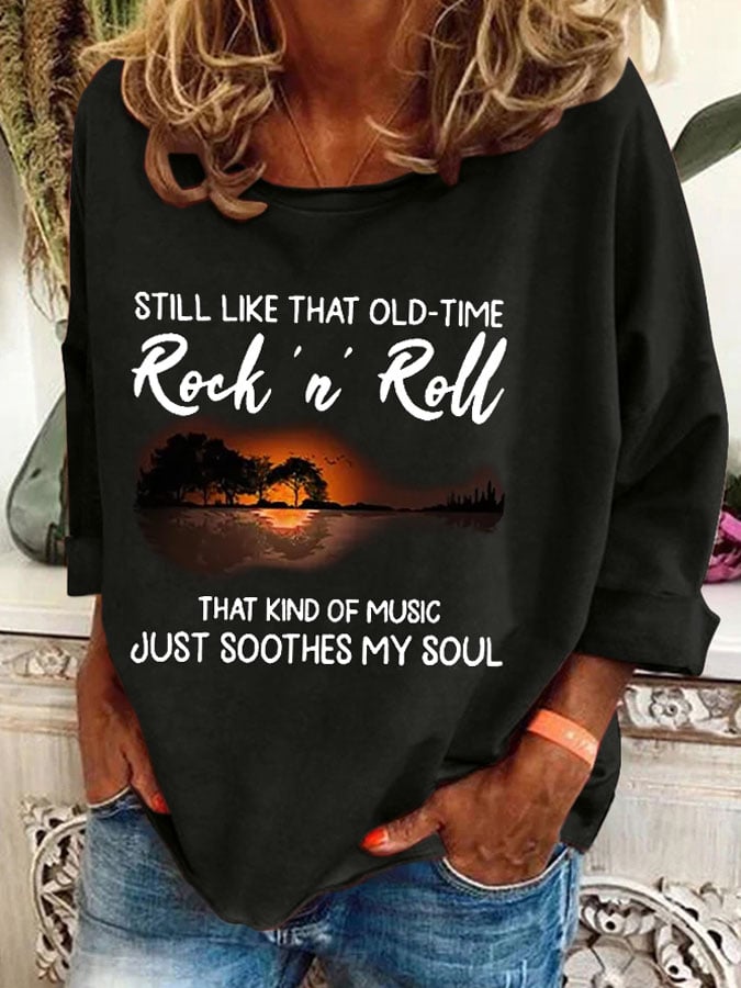 Retro Hippie Guitar Lake Still Like That Old Time Rock & Roll That Kind Of Music Just Soothes My Soul Print Sweatshirt