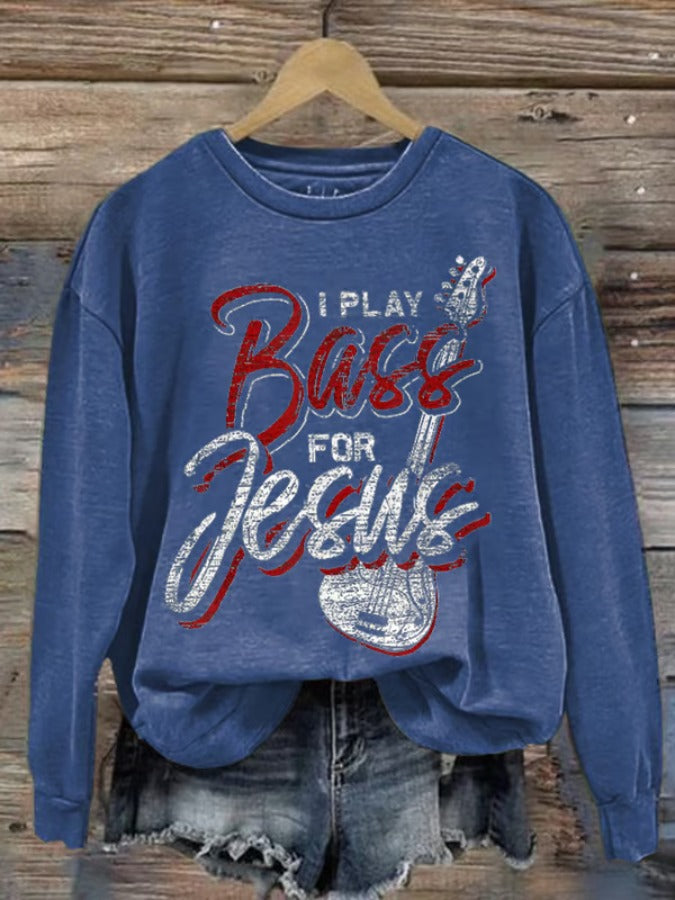 Women's I Play Bass For Jesus Printed Casual Sweatshirt