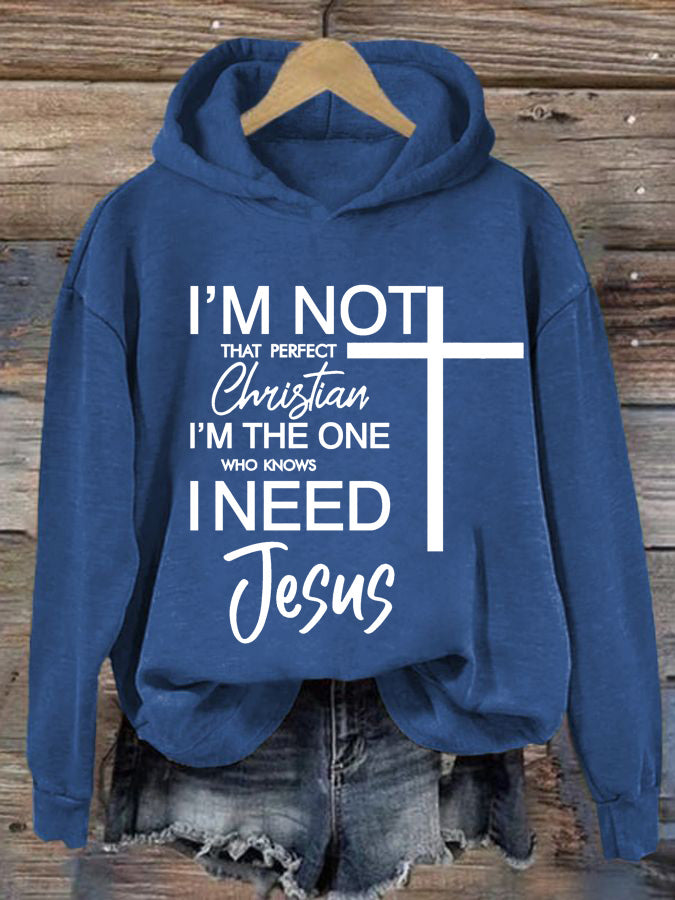 Women's I'm Not That Perfect Christian Printed Casual Hoodie