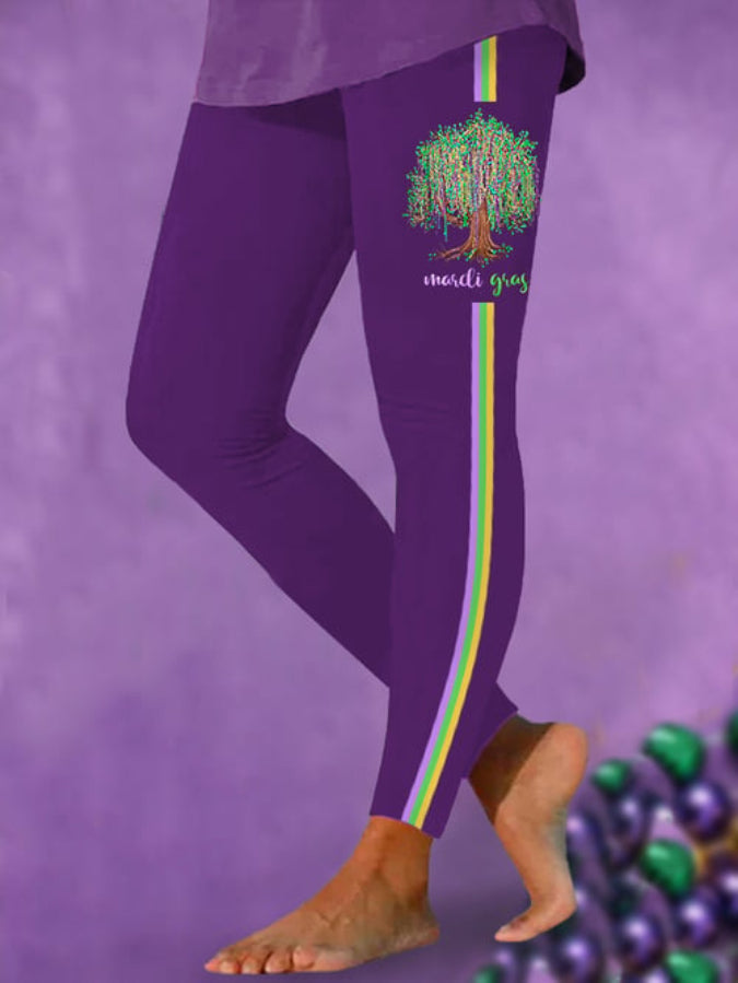 Women's Mardi Gras Beads Tree Print Casual Leggings