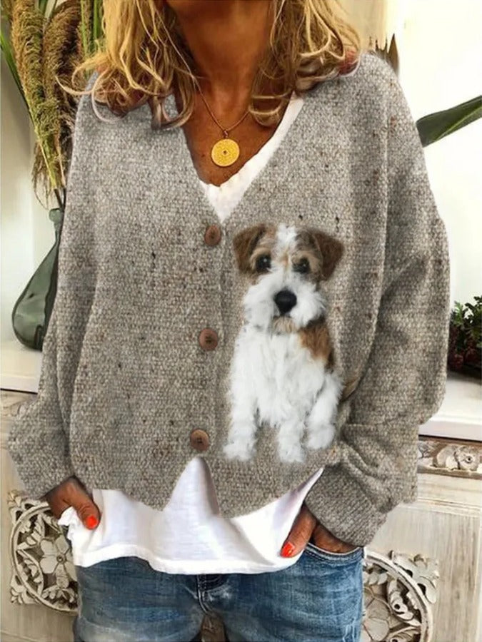 Lovely Fuzzy Dog Cozy Knit Cardigan