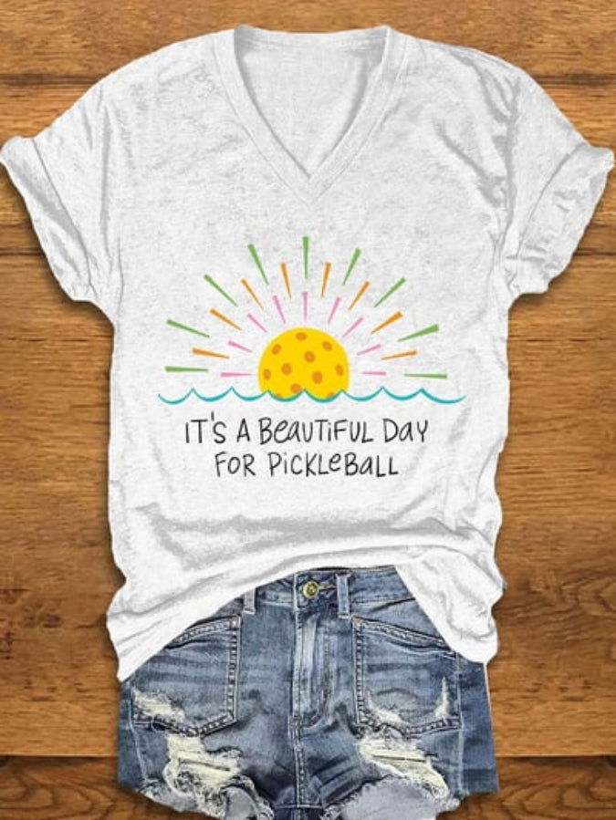 Women's Pickleball Lovers "It's a beautiful day for pickleball" Printed T-shirt