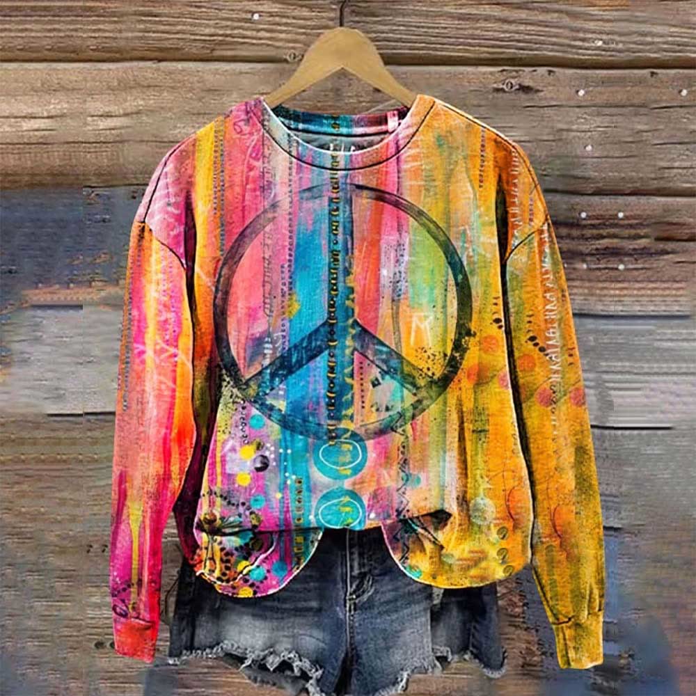 Vintage Love And Peace Flower Art Print Casual Sweatshirt