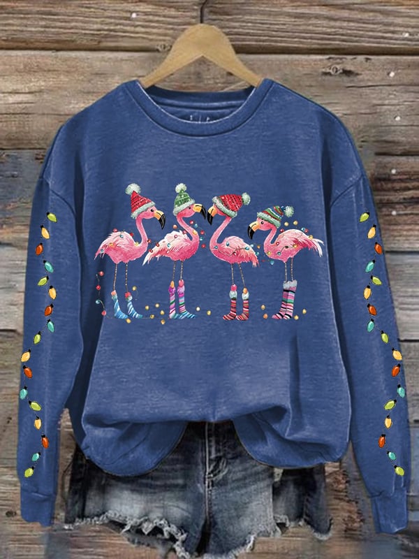 Women's Christmas Flamingo Print Crewneck Sweatshirt