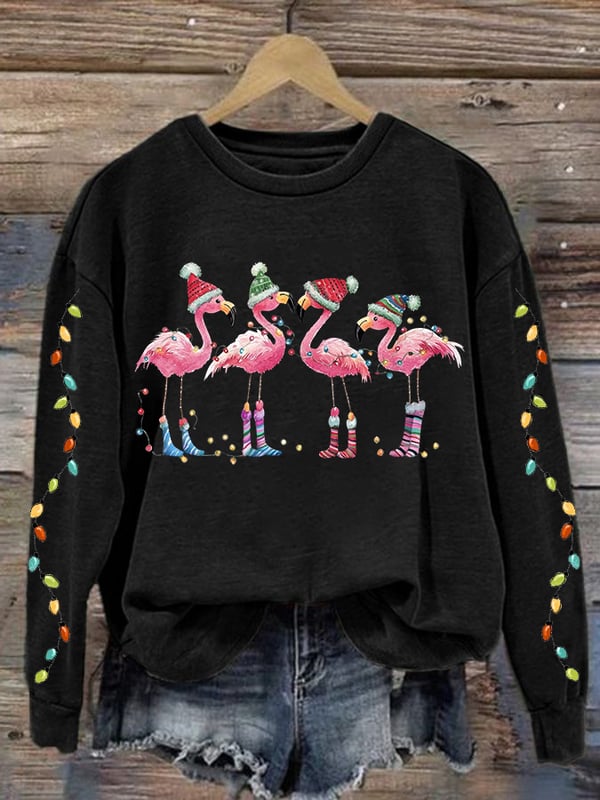 Women's Christmas Flamingo Print Crewneck Sweatshirt