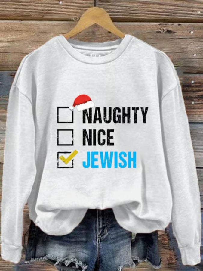 Women's Naughty Nice Jewish Hanukkah Printed Sweatshirt