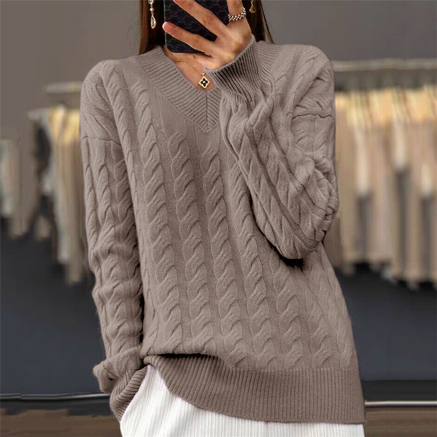 Women's Solid Color Jacquard Long Sleeve Plain Sweater