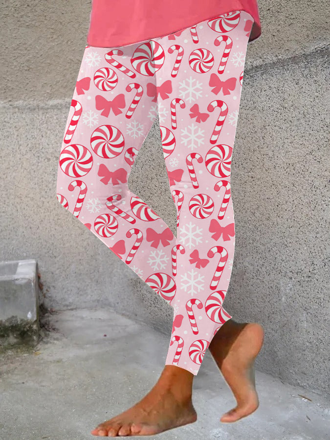 Women's Christmas Candy Print Skinny Leggings