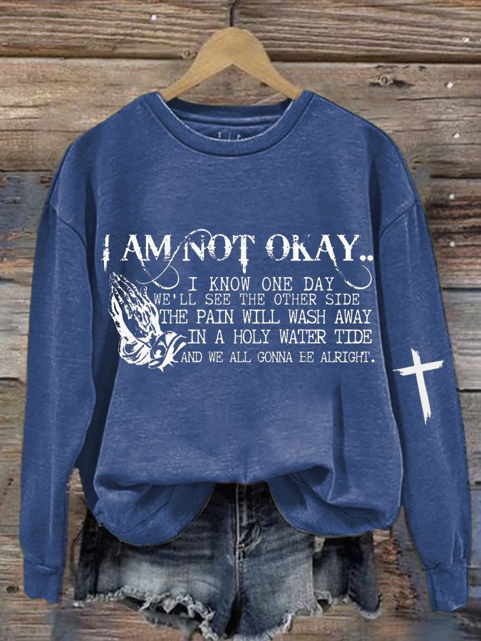 Lässiges Sweatshirt mit Aufdruck „I'm Not Okay“ für Damen