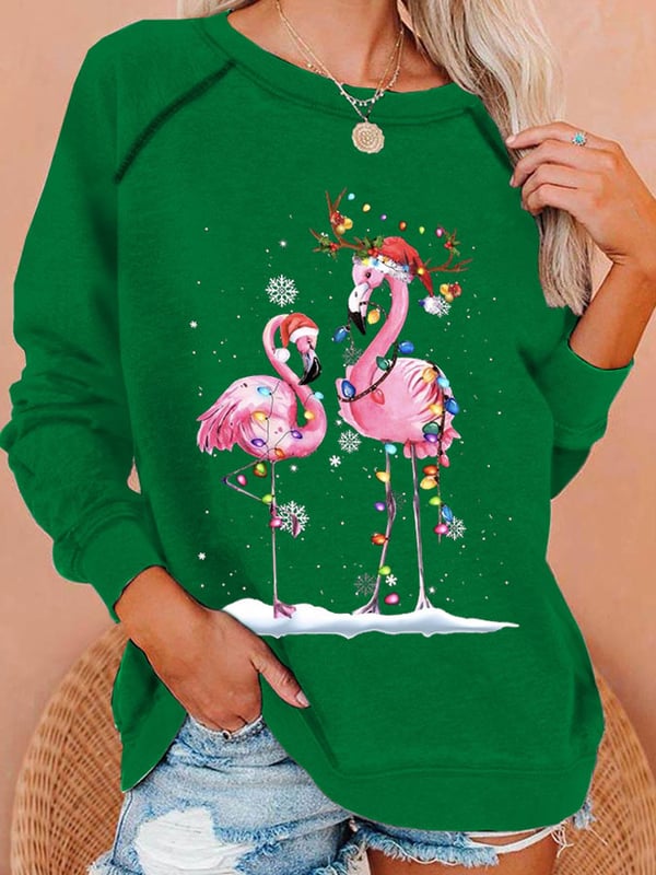 Women'S Christmas Flamingo Print Casual Sweatshirt